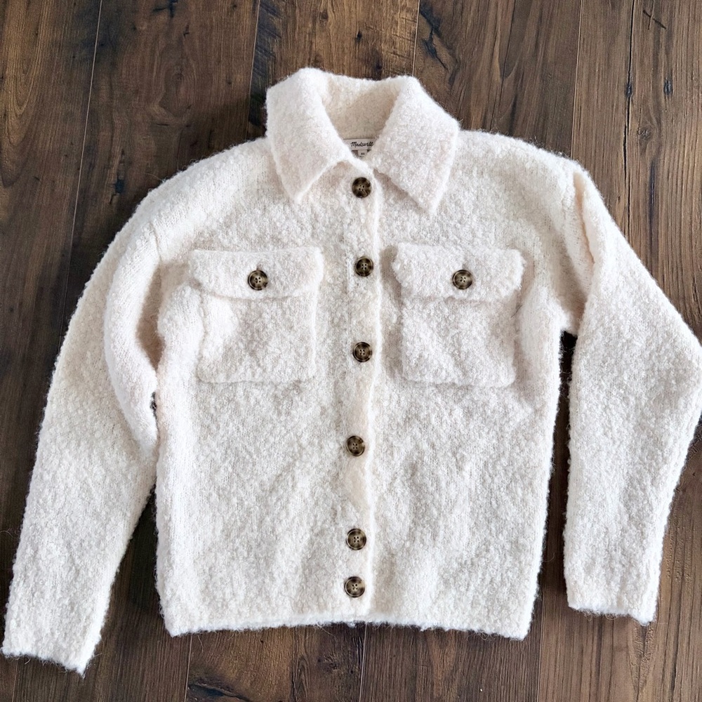 Madewell Jill Bouclé-Knit Sweater Jacket in Alabaster Ivory XS - Picture 9 of 9